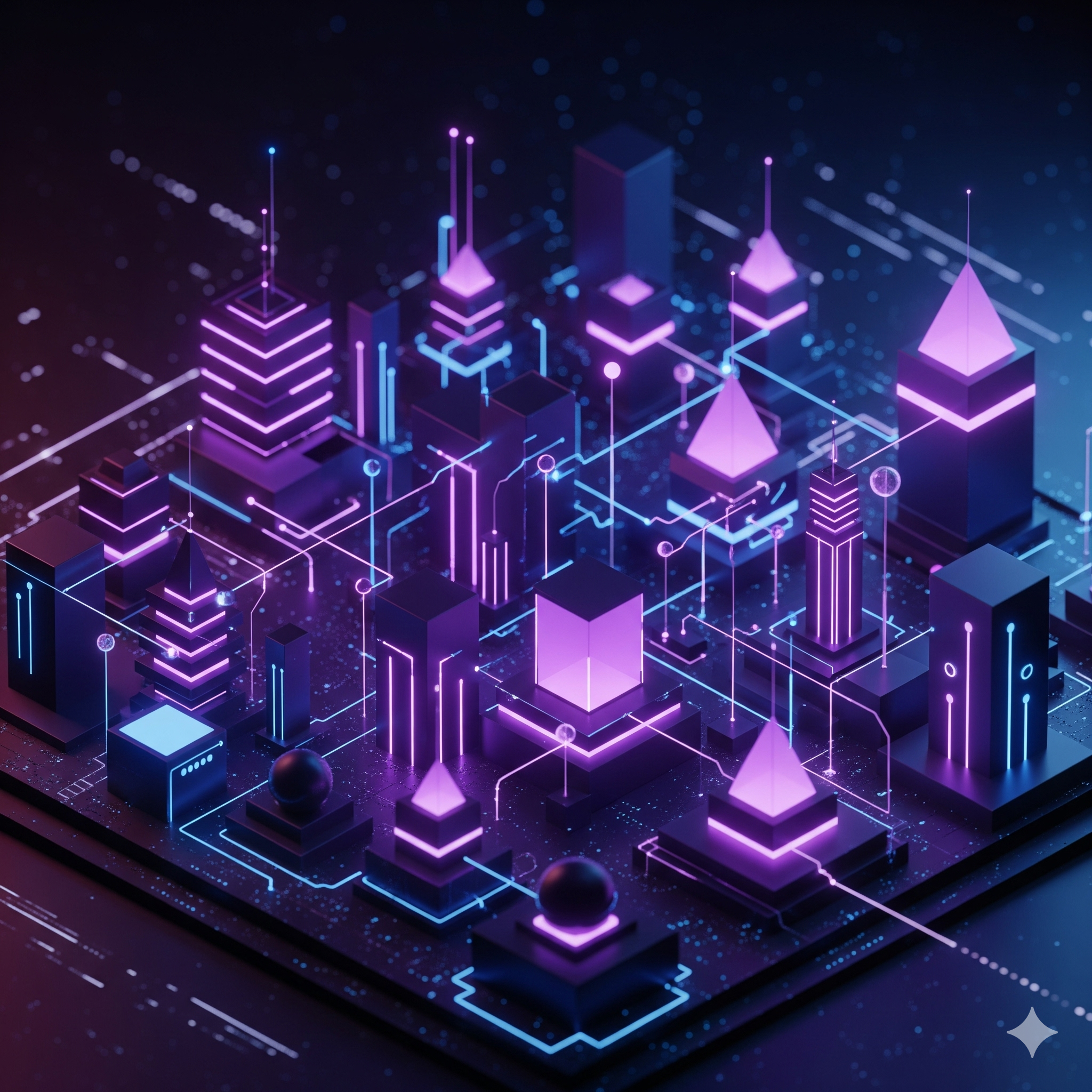 Arquitectura digital futurista representando la innovación de ECOMWEB